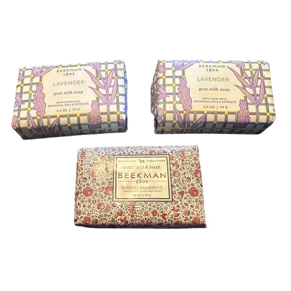 Beekman 1802 3.5oz Goat Milk Soap set of 3 bars: 2ea Lavender and‎ 1ea Honeyed - Picture 1 of 5